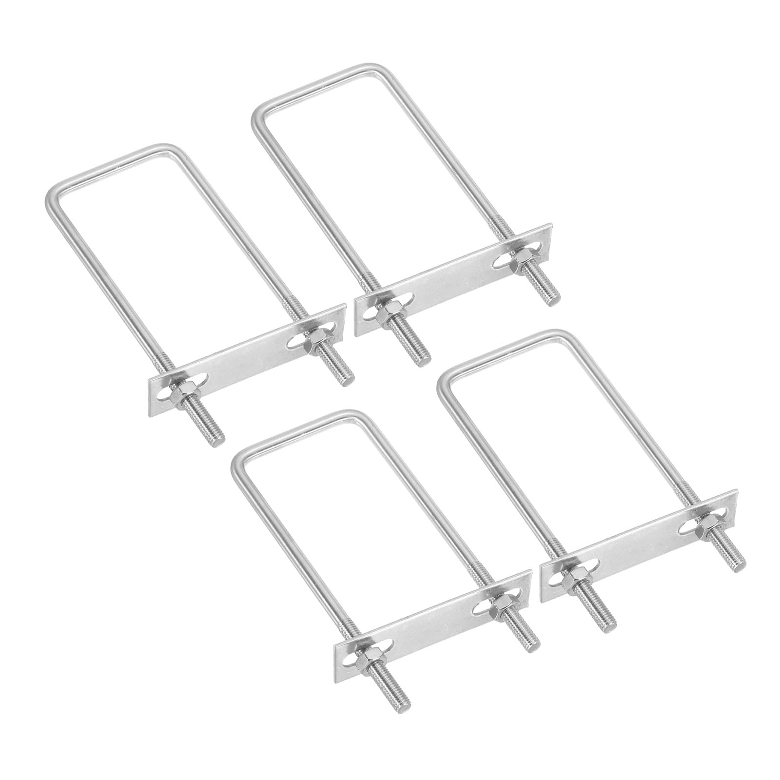 PATIKIL M8x60x160mm Square U-Bolts Kit, 4Set 304 Stainless Steel Square U Shaped Bolts Replacement Parts with Frame Plates and Nuts for Ski Board Sailboat Trailer