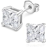 925 Sterling Silver Lab Simulation-Diamond Stud Earrings for Women, Round/Cushion/Princess Cut 5A Cubic Zirconia Stud Earrings Hypoallergenic Jewelry Gifts for Birthday Christmas Wedding