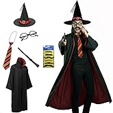 YAQIZENG Wizard Cloak for Teens Adult 7pcs Funny Magician Robe Costumes for Men Women Halloween Outfit Witch Cape with Hat