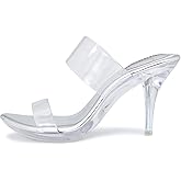 NBUUNBU Clear Heels for Women Silver Black Heels Little Platform Sexy High Heels Sandals Stiletto Kitten Open Toe Dress Shoes Comfortable Double Transparent Strap Heeled Sandals Mule