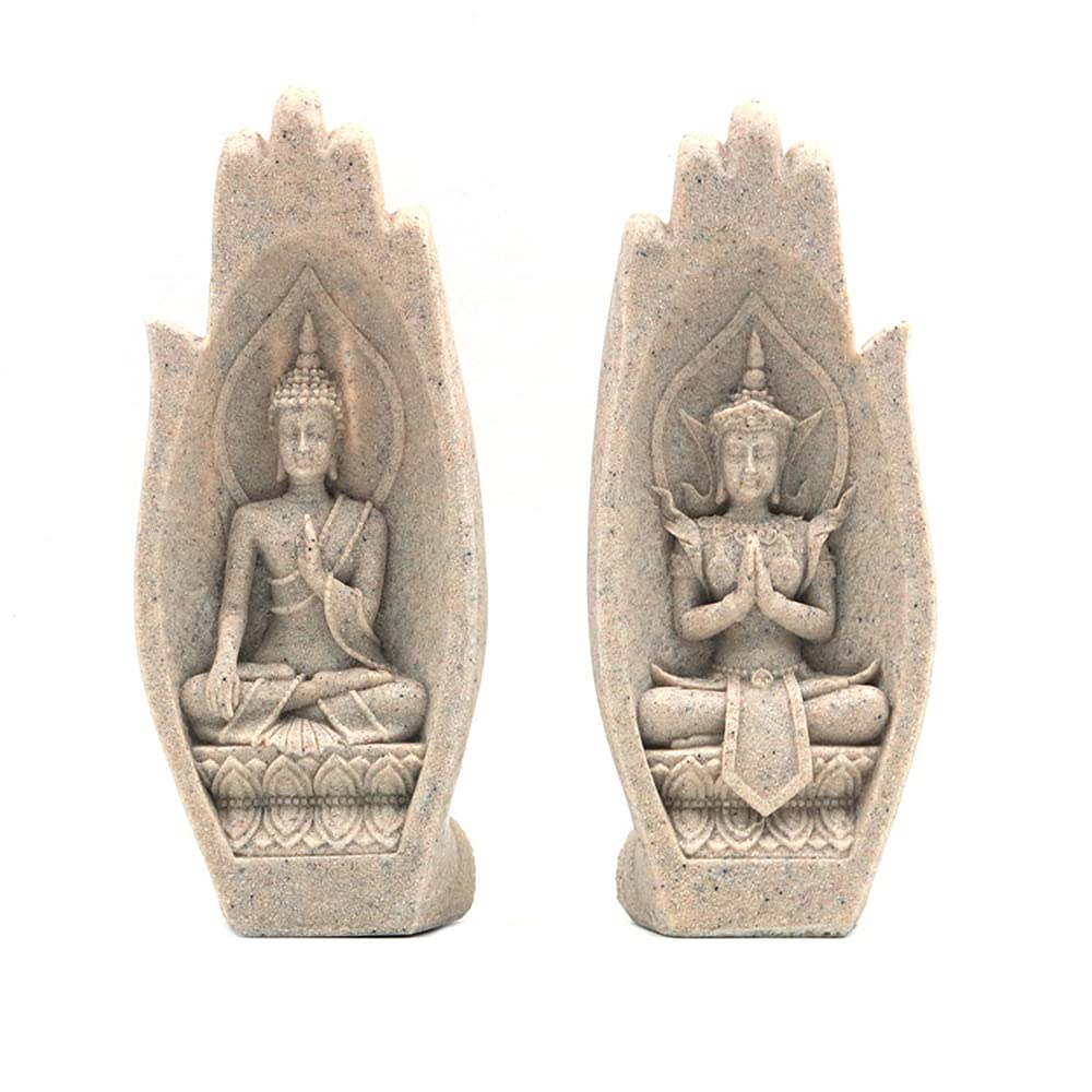 ANCLLO 2pcs Sandstone Resin Bergamot Buddha Statue Home Office Yoga Studio Decor Creative Hand Craft Sculpture