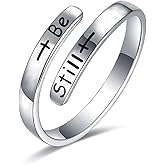 Salloog 925 Sterling Silver Rings Inspirational Jewelry for Women Faith Cross Ring Gifts for Daughter Friend Faith Over Fear Wrap Open Ring Adjustable