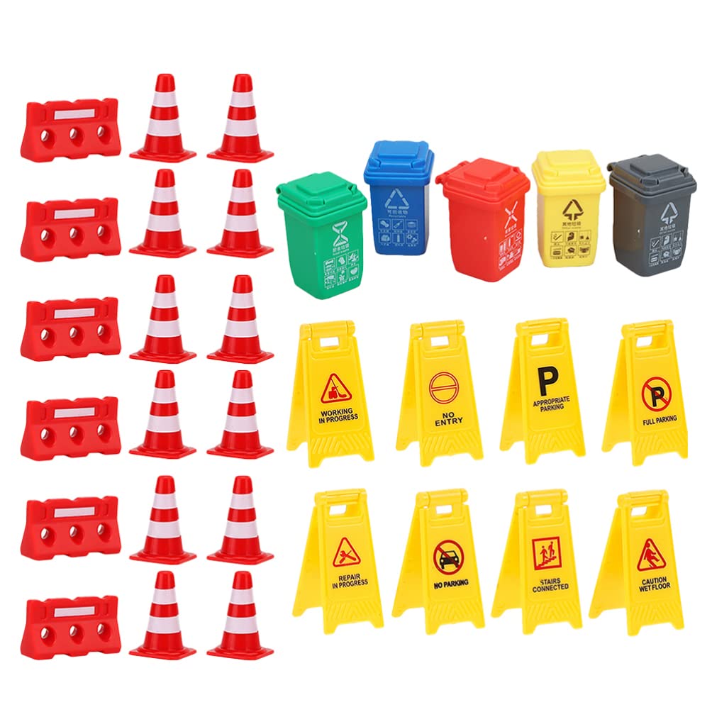 Photo 1 of TOYANDONA 31Pcs Road Signs for Kids, Miniature Plastic Traffic Cones Mini Barrel Roadblocks Toys Set Educational Playset Pieces for Boys& Girls