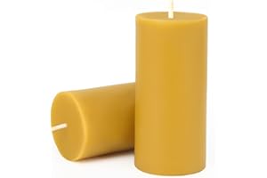 MOSROAD Natural Beeswax Candles Pillar, 2 Packs, 70 Hours Burn Time, 100% Pure Beeswax Candles for Home Deco, Smokeless & Dripless Bees Wax Candle for Relax, Prayer, Air Purification, 2x4 inch