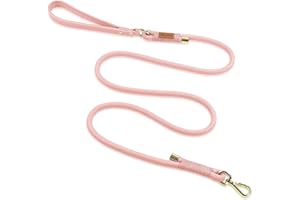 Wisedog 5FT Rope Dog Leash - Polyester Rope with PVC Soft Padded Handle, Rustproof 360°Swivel Buckle - Durable for Small, Medium & Large Dogs (Gossamer Pink)