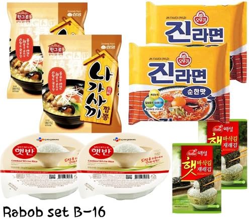 Rabob Set B-16(Nagasaki Champong x2, Jin Ramen Mild x2, Cooked White Rice x2, Crispy Toasted Seaweed x2) 라밥 세트 B-16 (나가사끼 짬뽕 x2, 진라면 순한맛 x2, 햇반 x2,백설 도시락 김 x2)