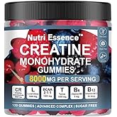 Nutri Essence Creatine Monohydrate Gummies, Sugar Free Advanced Complex, 8000mg with BCAA, L-Carnitine, Taurine, B6, B12, 120 Count