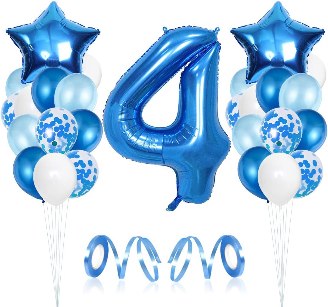 Bluelves Luftballon 4. Geburtstag Blau, Geburtstagsdeko Jungen 4 Jahr, Happy Birthday 