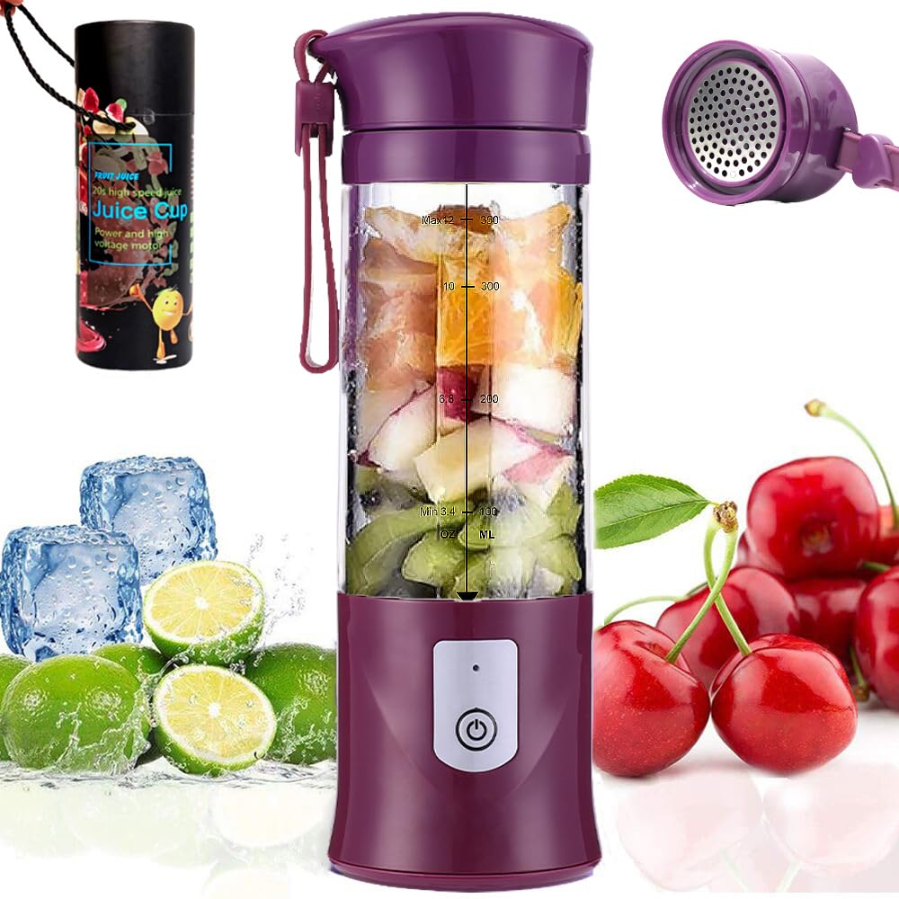Photo 1 of Portable Blender, USB Travel Juice Bottle Personal Travel Blender for Shakes and Smoothies Baby Food Mixing Machince with Updated 6 Blades 4000mAh Rechargeable Battery,13Oz Bottle(purple)
