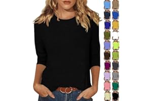 ARICY 3/4 Length Sleeve Womens Tops Casual Summer Spring Vacation Trendy T Shirt Crewneck Floral Printed Three Quarter Tunic Blouse