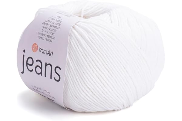 YarnArt Jeans Cotton Blend Amigurumi Yarn â 55% Cotton 45% Acrylic, Lightweight Amigurumi Thread for Crochet and Knitting, Soft Turkish Craft Material for Dolls, Toys, Baby Projects Color(1)