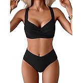 B2prity Bikini Sets for Women Two Piece Swimsuit Mid Rise Color Block Bathing Suit Tie Back Swimwear