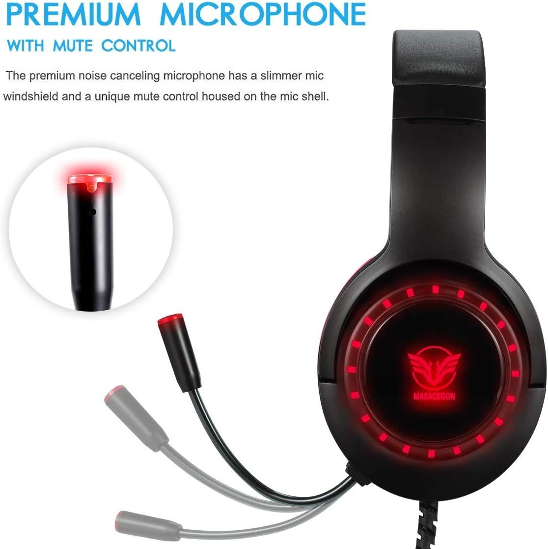 Pacrate Gaming Headset for PS4 Xbox One PC with Noise Cancelling Microphone Stereo Surround Sound Headphone with LED Light Intense Bass for Computer Laptop Mac (Black Red): Home Audio & Theater