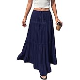 BTFBM Spring Skirts for Women 2026 Summer Boho Beach Vacation Clothes Casual Pleated High Waisted Flowy Maxi Skirt