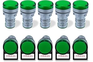 ARLETA Voltage 12V/24V/110V/120V Current 20mA Energy Saving LED Indicator Light Mounting Hole Size 22mm(7/8 Inch) Green 10Pcs
