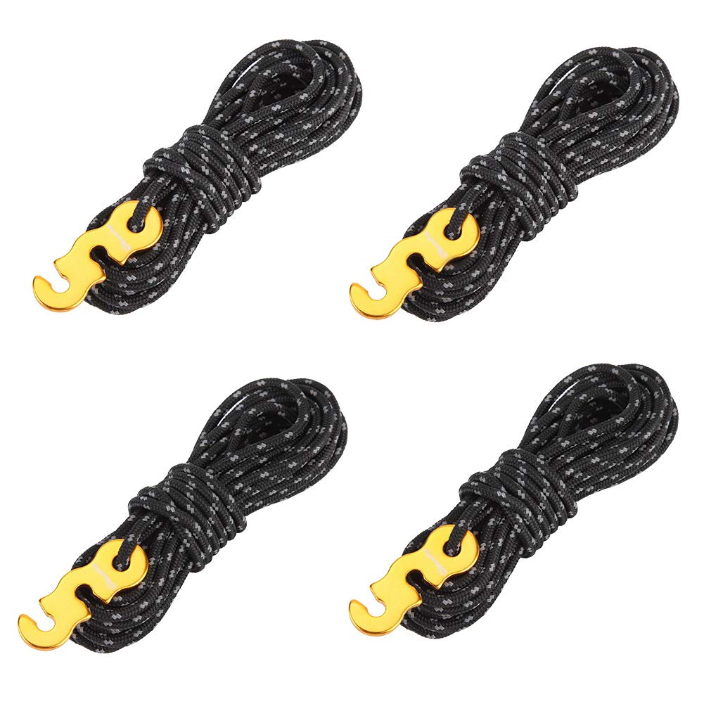 4 Pack High-Strength Guy Ropes Tent Cord Tensioner Set Reflective Rope for Camping Canopy Tent Guyline (with Aluminum Adjuster, each diameter 3mm, 4 meter in length)