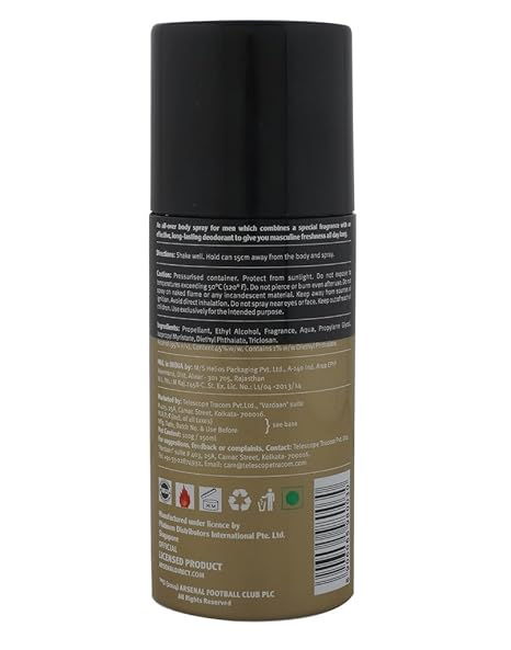 Buy Arsenal Gold Deodorant Body Spray For Men 150 Ml Online At Low