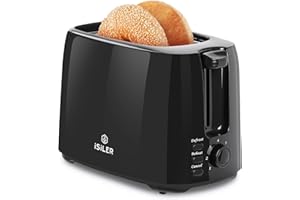 iSiLER 2 Slice Toaster, 1.3 Inches Wide Slot Bagel Toaster with 7 Shade Settings and Double Side Baking, Compact Bread Toaster with Removable Crumb Tray, Defrost Cancel Function Black