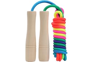 ACEONE Jump Rope Kids, 8.5ft Adjustable Cotton Skipping Rope with Wooden Handle for Boys and Girls Fitness Outdoor Exercise (Rainbow color)