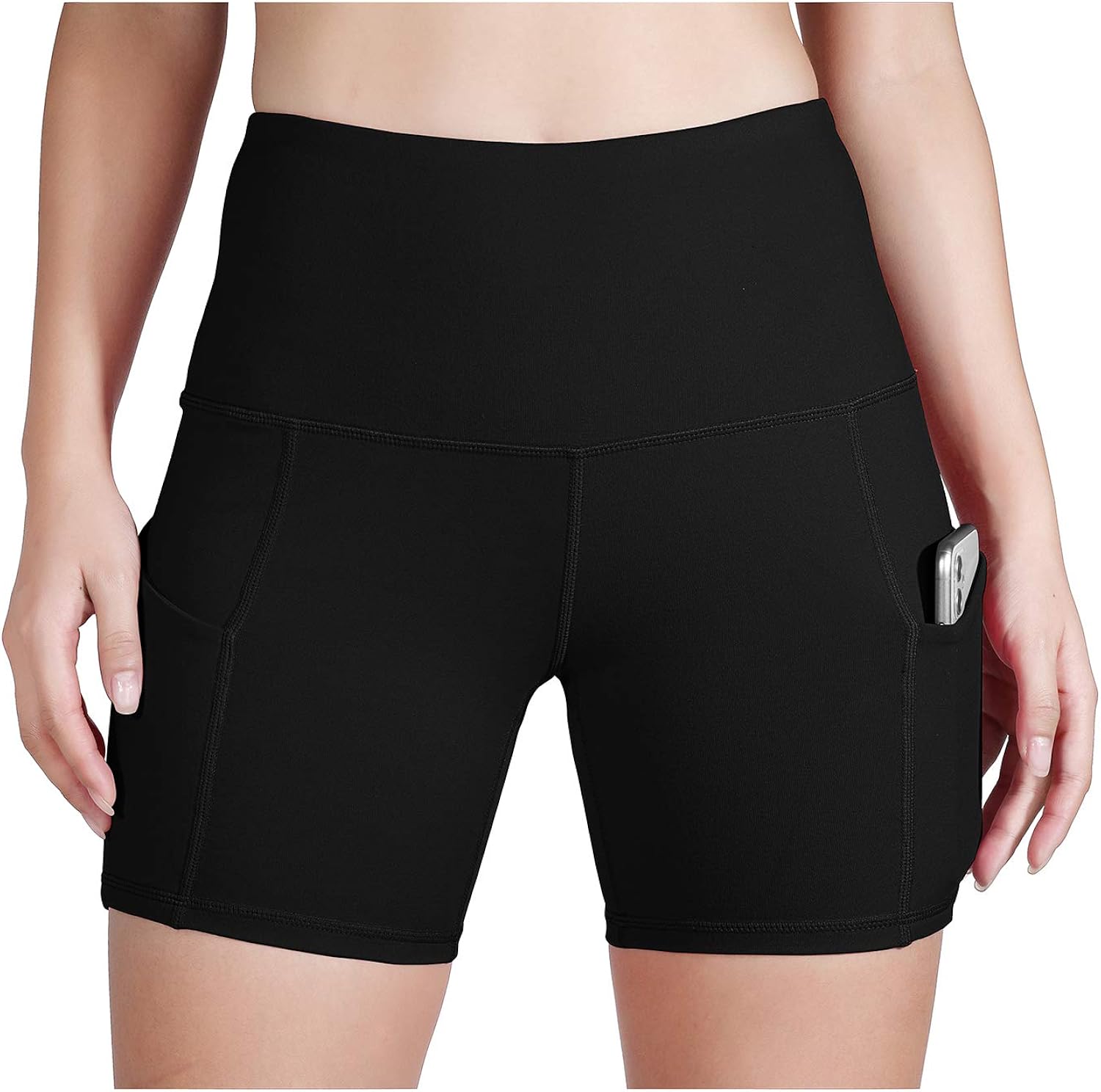 ODODOS High Waist Out Pocket Yoga Short Tummy Control Workout Running Athletic Non See-Through Yoga Shorts: Clothing