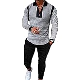 Men's Polo Sweatsuit Sets Long Sleeve 2 Piece Outfit Fashion Jogging TrackSuit Comfy Casual Set for Men