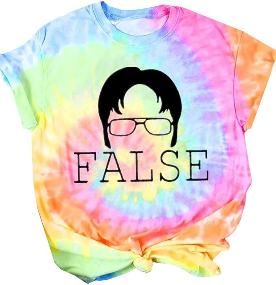 Women Teen Girls False Funny Graphic T Shirt Tie Dye Cute Summer Tees