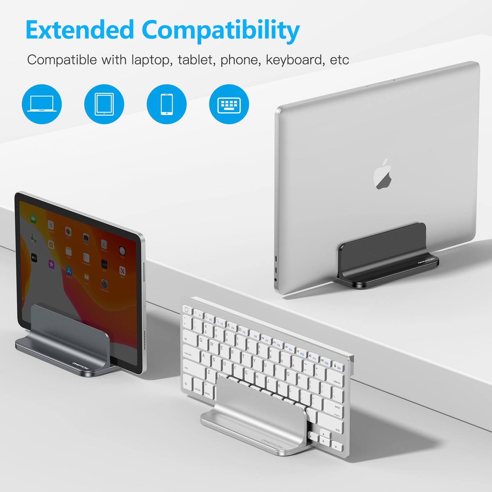 OMOTON Vertical Laptop Stand Holder, Desktop Aluminum Stand for MacBook with Adjustable Dock Size, Fits All MacBook, Surface, Chromebook and Gaming Laptops (Up to 17.3 inches),Black - Image 5