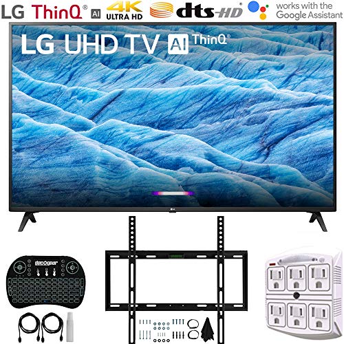 LG 55UM7300PUA 55″ 4K HDR Smart LED IPS TV w/AI ThinQ (2019) + Flat Wall Mount Ultimate Bundle + 2.4GHz Wireless Keyboard Smart Remote w/Touchpad + 6-Outlet Surge Adapter w/Night Light