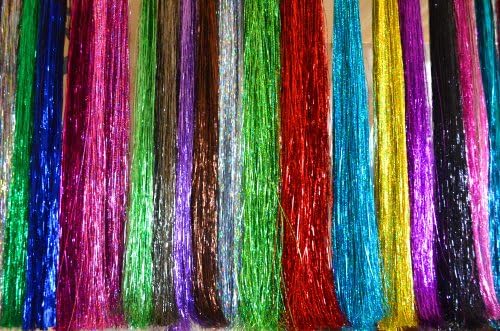 Hair Tinsel - 21 Strands Mixed Colors 100% Silk! FREE Loop/Hook Tool and Micro Beads for Installing in Hair