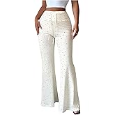 MakeMeChic Women's Y2K Polka Dots Flared Pants Fall Elegant Drawstring Waist Bell Bottoms