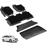 3W Floor Mats(with Carpets) & Cargo Liner Fit for Honda Odyssey 2026 2025-2018, TPE All Weather Waterproof Custom Fit Floor Liners Carpet and Truck Car Liners for Honda Odyssey 1-3 Rows, Black
