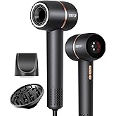 Ionic Hair Dryer Fast Drying, 160000 RPM High-Speed Brushless Motor, Thermo-Control Professional Blow Dryer, Low Noise, Lightweight, Magnetic Concentrator and Diffuser for Curly & Straight Hair, Gray