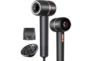 HRYCF Ionic Hair Dryer Fast Drying, 160000 RPM High-Speed Brushless Motor, Thermo-Control Professional Blow Dryer, Low Noise, Lightweight, Magnetic Concentrator and Diffuser for Curly & Straight Hair, Gray