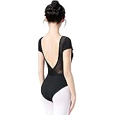 RuiBalletto Women Ballet Leotards, Lace Back Dance Bodysuits, Short Sleeve Gymnastics Leotards