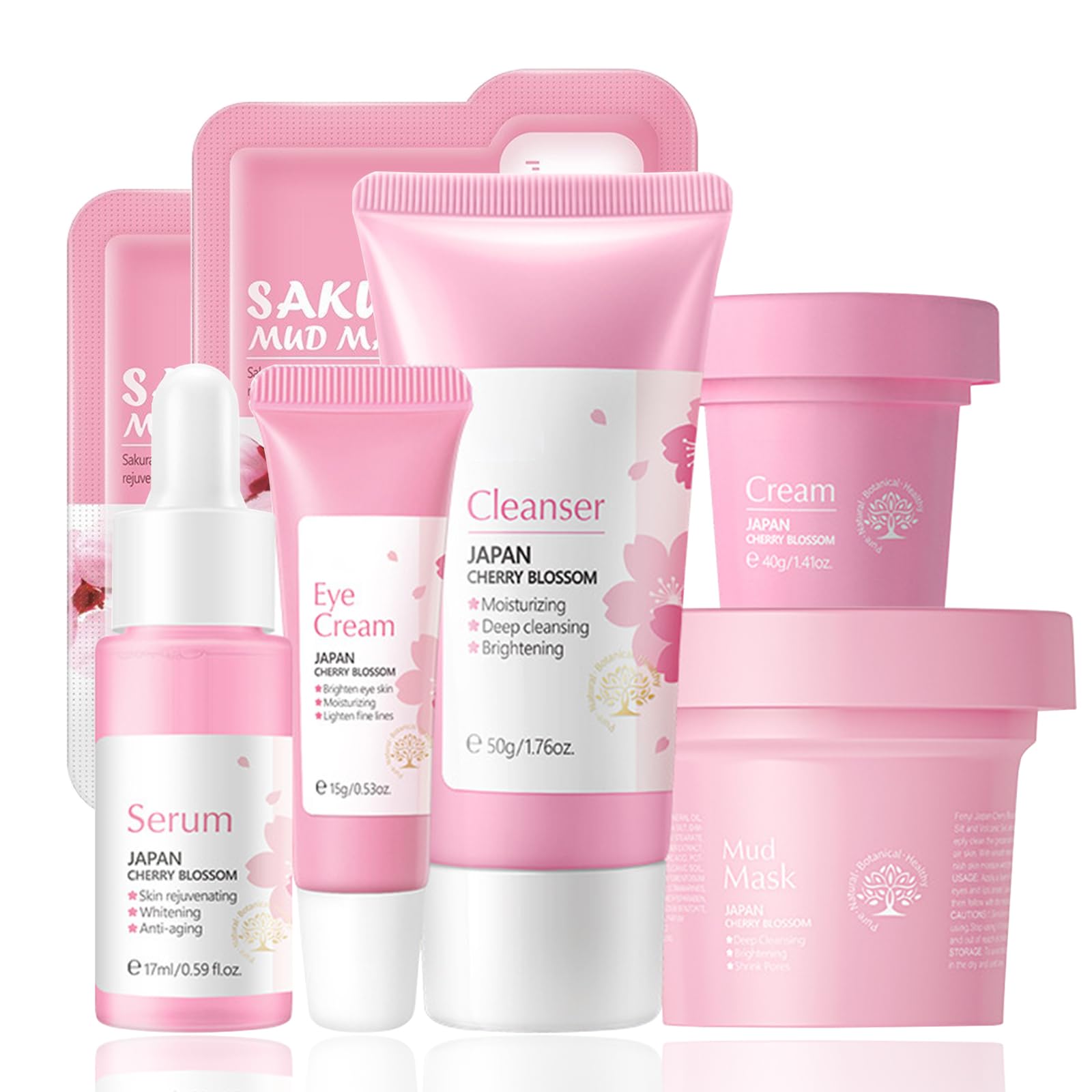 wimony Skincare Gifts For Teenage Girls, 7PCS Natural Cherry Blossom Skincare Gift Set, Pamper Skin Care Sets & Kits For Women with Cleanser, Face Serum, Eye Cream, Face Cream, Mud Mask & Face Mask