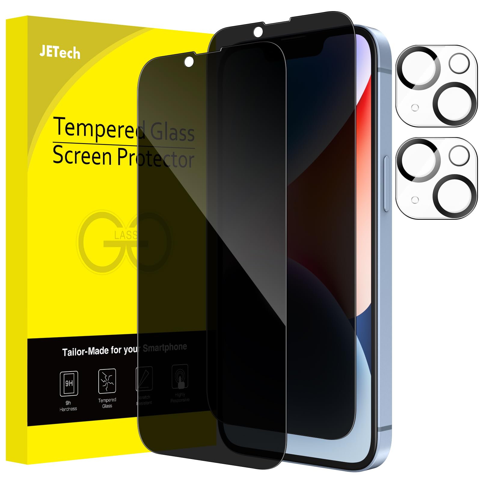 JETech Privacy Full Coverage Screen Protector for iPhone 14 Plus 6.7-Inch with Camera Lens Protector, Anti-Spy Tempered Glass Film, 2-Pack Each — image 1