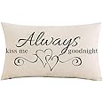 Jimrou Throw Pillow Cover 12x20 inches Festival Gifts Always Kiss Me Goodnight Valentine's Day Wedding Anniversary Cotton Linen Decorative Home Sofa Chair Car Lumbar Throw Pillow Case Cushion Cover