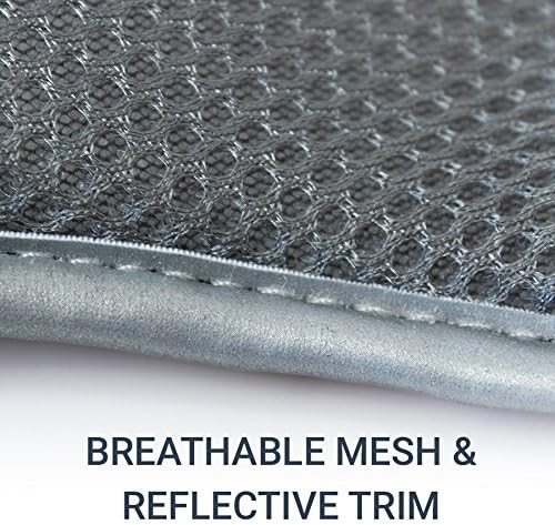 Black mesh dog harness with adjustable straps for chest girth.