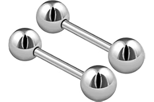 BANAVEGA 2PCS Stainless Steel Stud Barbell Tongue Rings 14 Gauge 6mm Ball Nipple Bars Piercing Jewelry See More Sizes