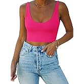 REORIA Butsmooth® Women's Basic Sexy Deep Scoop Neck Double Lined Seamless Sleeveless Cropped Cami Tank Yoga Crop Tops