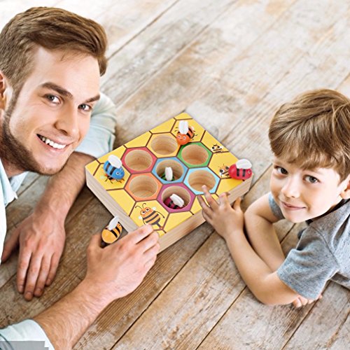XREXS Toddler Bee Hive Preschool Wooden Toys,Bee Toy,Motor Skills Toys for Toddlers for Baby Early Educational Toddler Montessori Game Motor Skills Toy