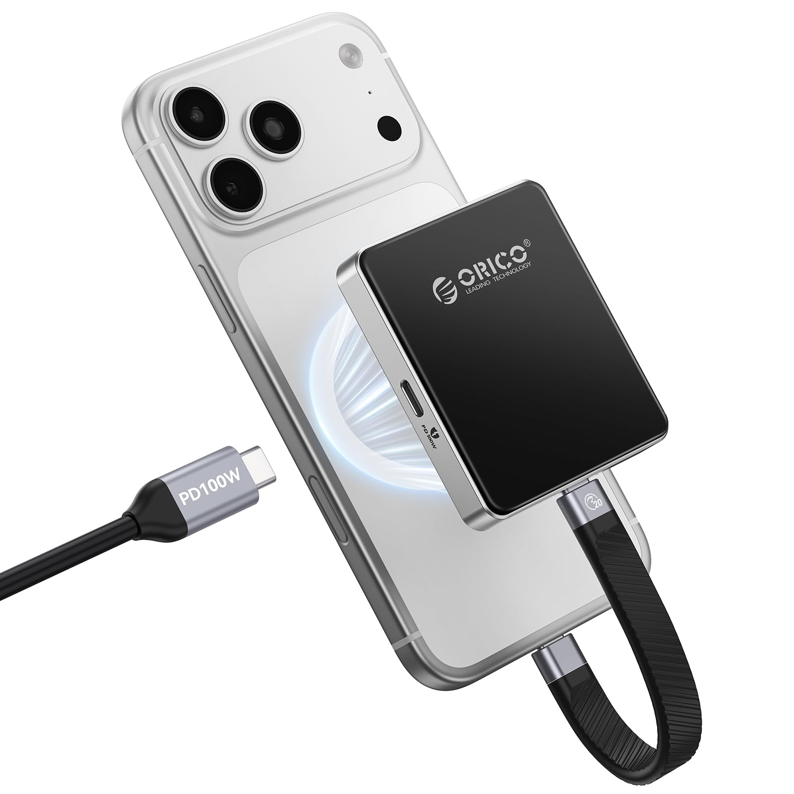 Photo 1 of ORICO 10Gbps Magnetic M.2 NVMe SSD Enclosure with PD100W Charging Port 4K ProRes Recording Max 2TB for iPhone 17/16/15 Pro/Pro Max/Plus Support SSD Size 2230/2242 B+M M-Key Diskless AP42P (Black)