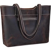 S-ZONE Vintage Genuine Leather Tote Bag for Women Large Handbag Shoulder Purse