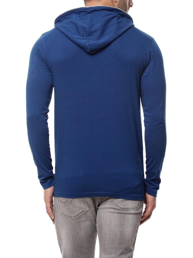 gritstones men's cotton full sleeve hooded t-shirt indigo/grey melange