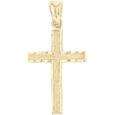 14K Yellow Solid Gold Cross Pendant for Men or Women in Two Sizes – 14 Karat Small Jesus Charm for Necklace or Chain – Thin Crucifix Jewelry Gift for Baptism, Confirmation, Christian, Religious or Everyday Wear