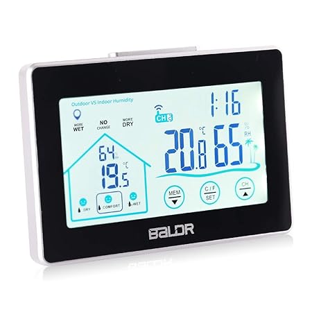 ATETION Wetterstation Funk mit Außensensor, Digital Thermometer-Hygrometer für Innen und außen, Hintergrundbeleuchtung und ak