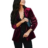Women's Casual Velvet Blazer Work Office Long Sleeve Lapel Button Tailored Jacket Coat Blazer with Pockets