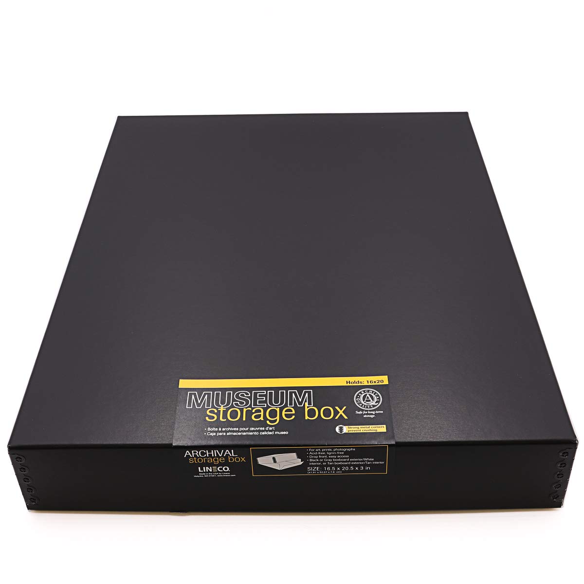Lineco 16x20 Black Museum Archival Storage Box Drop Front Design. Acid