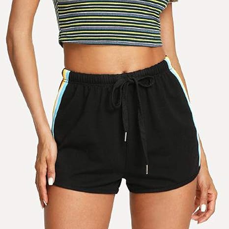 Ansenesna Shorts Damen Kurze Sport Hosen Mit Gummibund Mädchen Teenager Elastische Freizeit Schwarz