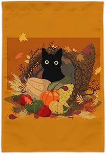 GRAPHICS & MORE Thanksgiving Black Cat Hiding in Cornucopia with Pumpkins Garden Yard Flag